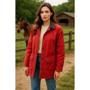 Talbots Vintage Women’s Red Field Coat Hooded With Detachable Wool Lining-RARE